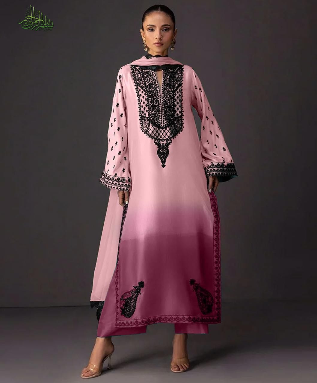  ALHAMDULILLAH MAXYSHINE Presents  Tie & Dye Digital Printed – 3-Piece Shamooz Silk Collection